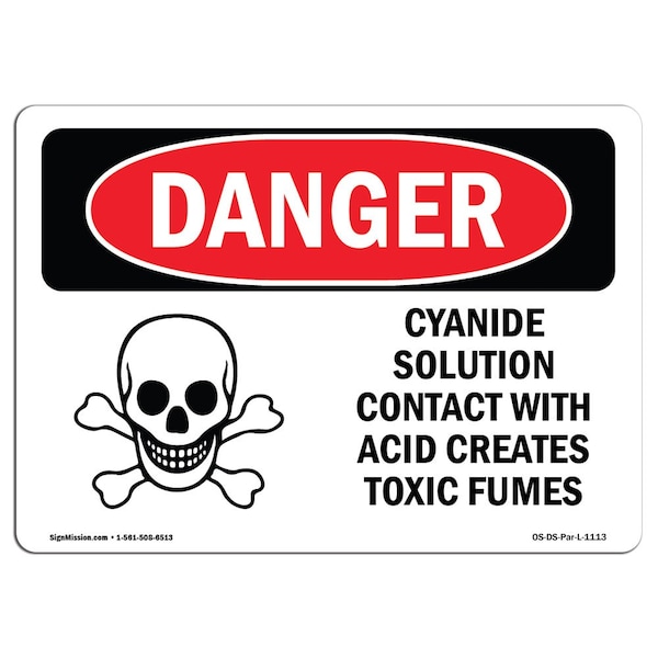 Safety Sign, OSHA Danger, 3.5" Height, 5" Width, Cyanide Solution, Landscape, 10PK